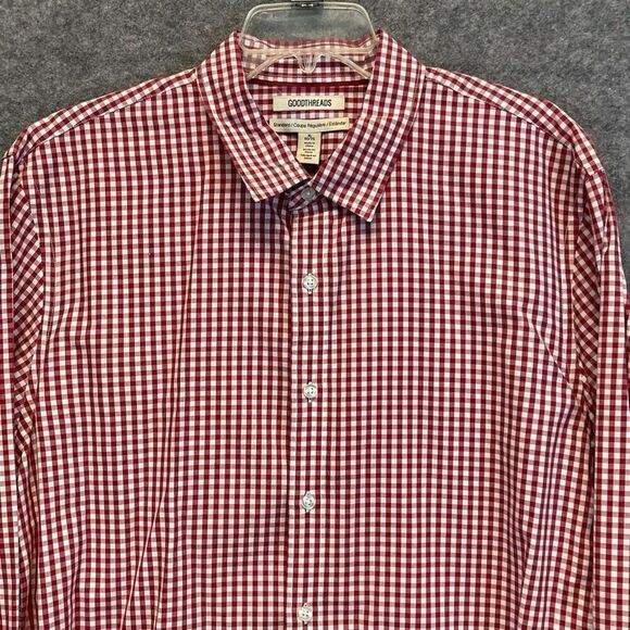 GOOD THREADS Button-up Shirt Men's XL Red & White Standard Fit Gingham Western - Picture 2 of 11